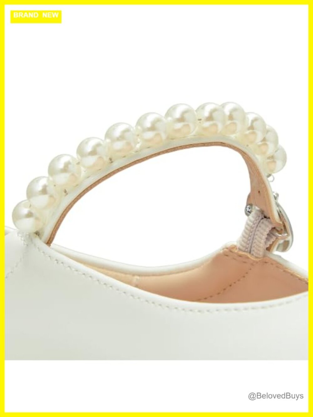 Dressy Mary Jane Flats, Square Toe Pearl Strap Flat Dress Shoes for Wedding - Picture 5 of 6